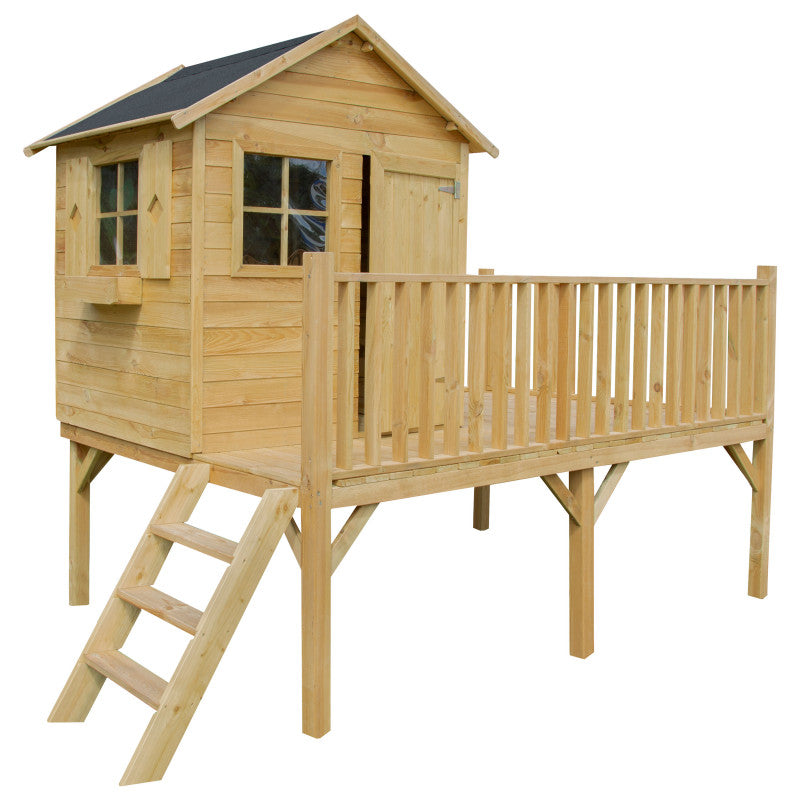 Spielhaus „Lenny“ aus Holz – mit großer Terrasse, TÜV-geprüft, imprägniert, ab 3 Jahren