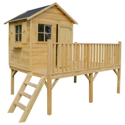 Spielhaus „Lenny“ aus Holz – mit großer Terrasse, TÜV-geprüft, imprägniert, ab 3 Jahren