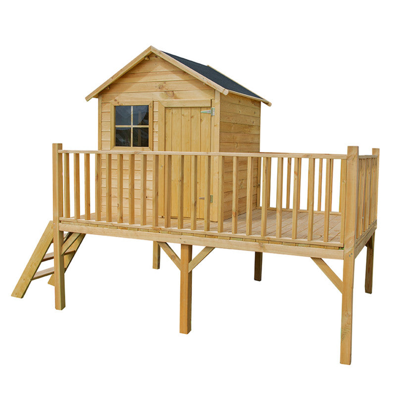 Spielhaus „Lenny“ aus Holz – mit großer Terrasse, TÜV-geprüft, imprägniert, ab 3 Jahren