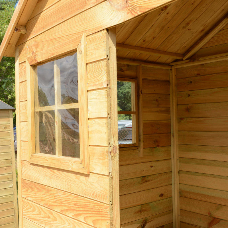 Spielhaus „Lenny“ aus Holz – mit großer Terrasse, TÜV-geprüft, imprägniert, ab 3 Jahren