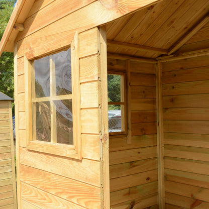 Spielhaus „Lenny“ aus Holz – mit großer Terrasse, TÜV-geprüft, imprägniert, ab 3 Jahren