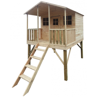 Spielhaus „Benno Duo“ aus Holz – Doppelschaukel, 120 cm Podest, Plexiglas-Fenster, imprägniert, TÜV-geprüft