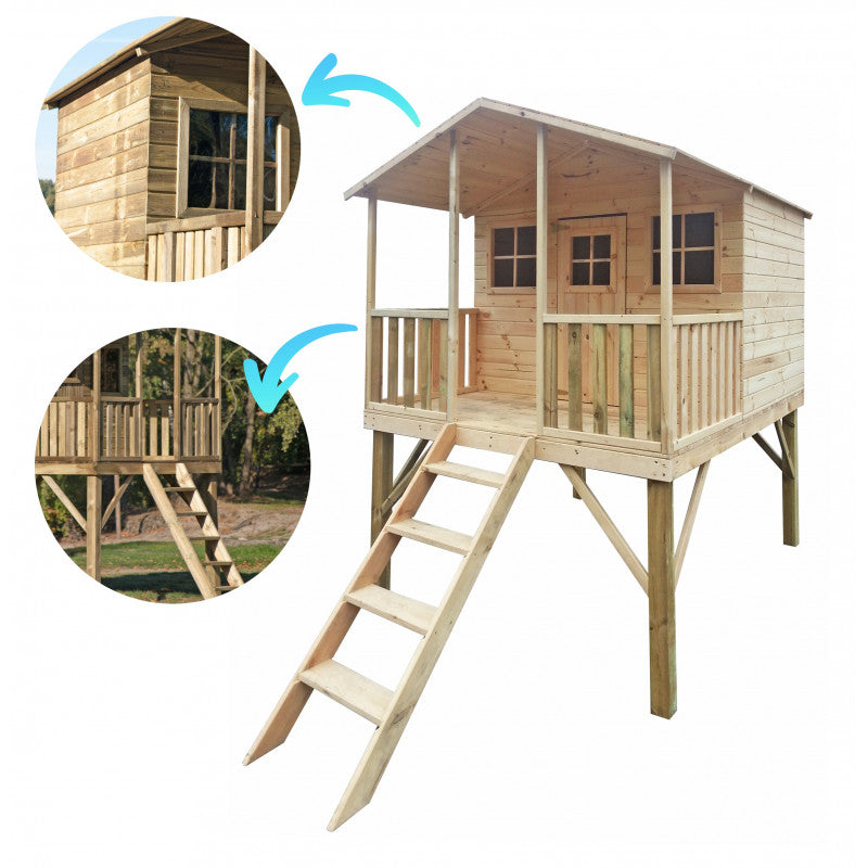 Spielhaus „Benno Plus“ aus Holz – Doppelschaukel, Plattform & Rutsche, 120 cm Podest, TÜV-geprüft, imprägniert