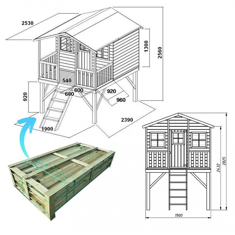 Spielhaus „Benno Plus“ aus Holz – Doppelschaukel, Plattform & Rutsche, 120 cm Podest, TÜV-geprüft, imprägniert