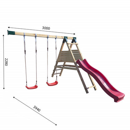 Spielhaus „Benno Plus“ aus Holz – Doppelschaukel, Plattform & Rutsche, 120 cm Podest, TÜV-geprüft, imprägniert