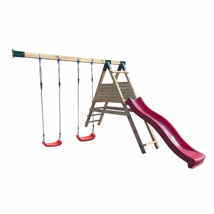 Spielhaus „Benno Plus“ aus Holz – Doppelschaukel, Plattform & Rutsche, 120 cm Podest, TÜV-geprüft, imprägniert