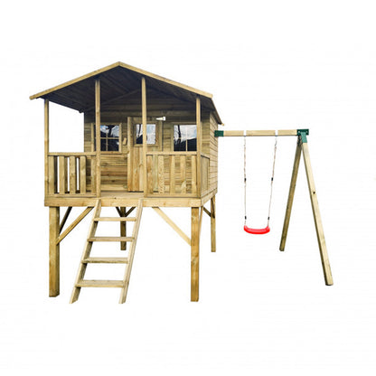 Spielhaus „Benno“ aus Holz – mit Schaukel, überdachtem Balkon & Plexi-Fenstern, 239×190×256 cm