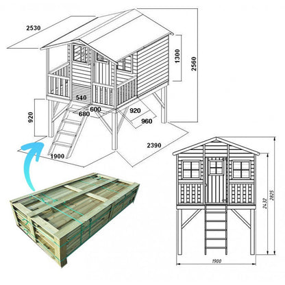 Spielhaus „Benno“ aus Holz – mit Schaukel, überdachtem Balkon & Plexi-Fenstern, 239×190×256 cm