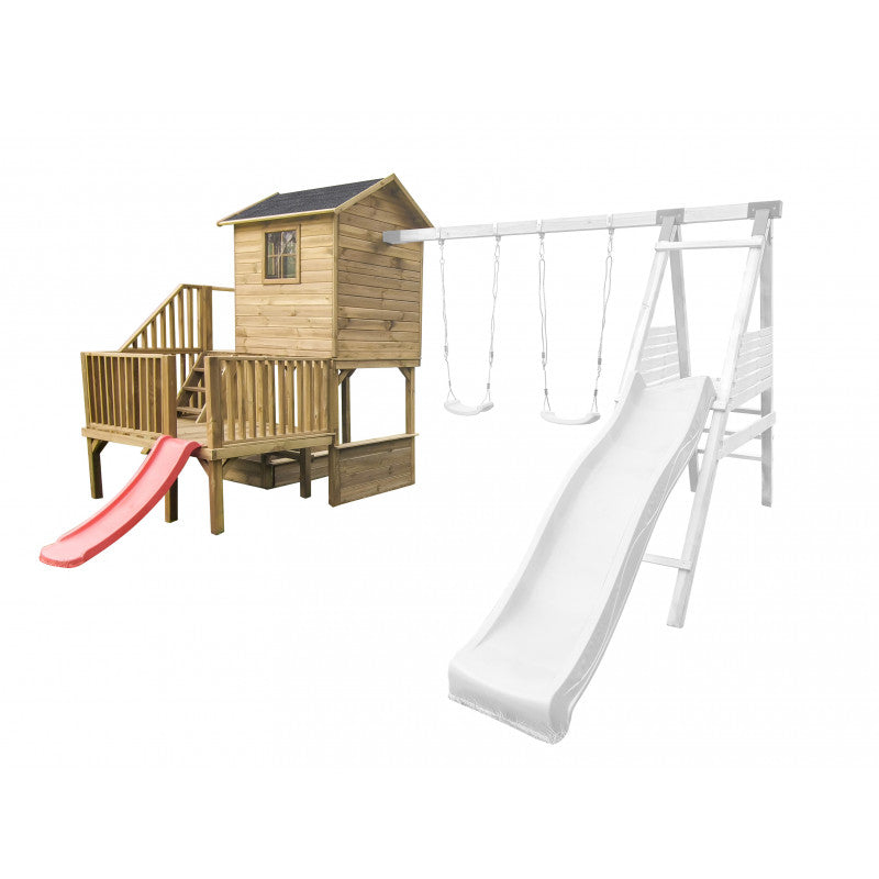 Spielturm „Luno XL“ aus imprägnierter Kiefer – Plattform 62/122 cm, TÜV/EN71, 226,5×176×272 cm