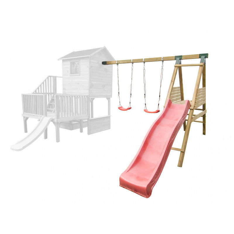 Spielturm „Luno XL“ aus imprägnierter Kiefer – mit Doppelschaukel, Rutsche & Plattform, TÜV-zertifiziert