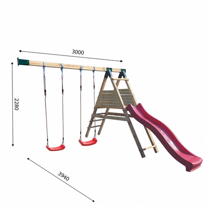 Spielturm „Luno XL“ aus imprägnierter Kiefer – mit Doppelschaukel, Rutsche & Plattform, TÜV-zertifiziert