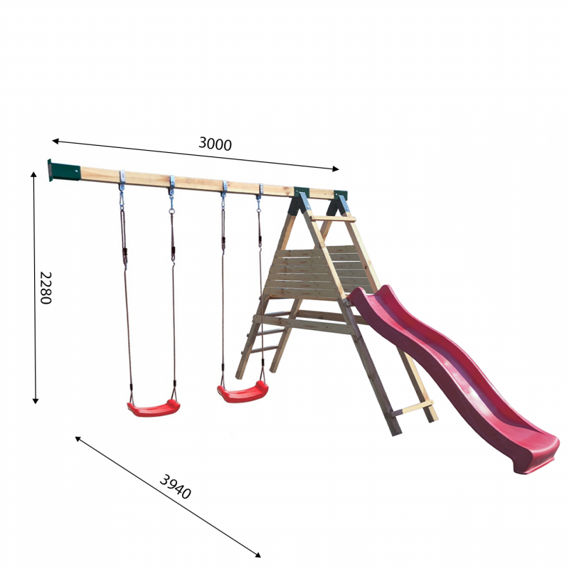 Abenteuerhaus „Leo XXL“ aus Holz – 2 Rutschen, Doppelschaukel, Kletterwand, Podeste 62/122 cm, TÜV-geprüft, imprägniert