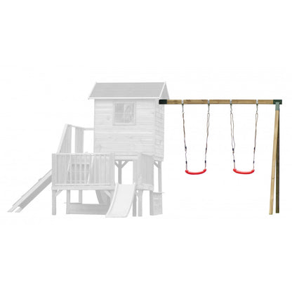 Abenteuerhaus „Leo Max“ aus Holz – Doppelschaukel, 2 Rutschen, Kletterwand, Podeste 62/122 cm, TÜV-geprüft, imprägniert