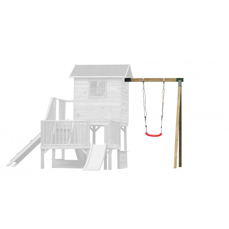 Abenteuerhaus „Leo“ aus Holz – Einzelschaukel, 2 Rutschen, Kletterwand, Podeste 62/122 cm, TÜV-geprüft, imprägniert