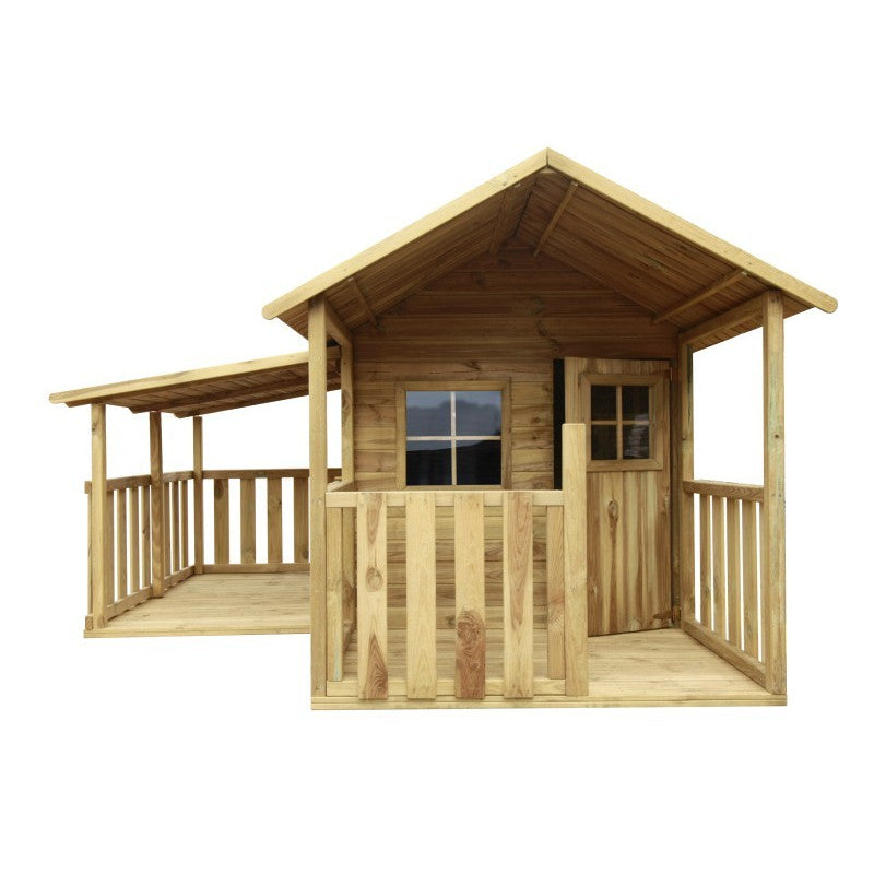 Spielhaus „Lilia Garage“ aus Holz – mit Anbau-Garage, 250×141×165 cm, EN71/TÜV-geprüft, naturbelassen