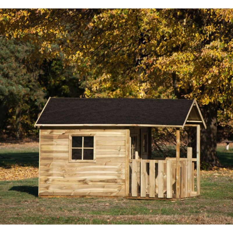 Spielhaus „Lilia Garage“ aus Holz – mit Anbau-Garage, 250×141×165 cm, EN71/TÜV-geprüft, naturbelassen