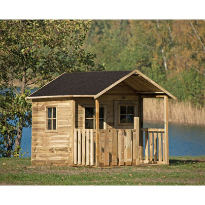 Spielhaus „Lilia“ aus Holz – naturbelassen, mit 3 Fenstern & Tür, 250×141×165 cm, EN71/TÜV-geprüft