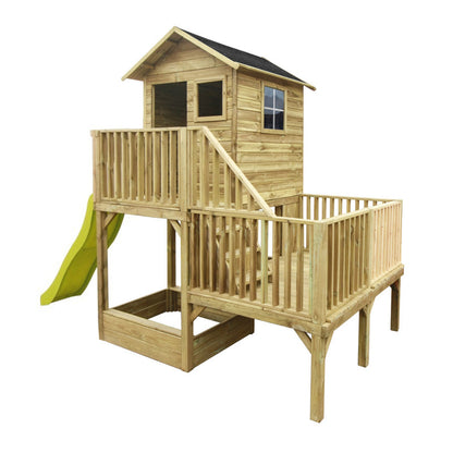 Abenteuerhaus „Leo Slide“ aus Holz – lange Rutsche, Podeste 60/120 cm, EN71/TÜV, 226,5 × 176 × 273 cm