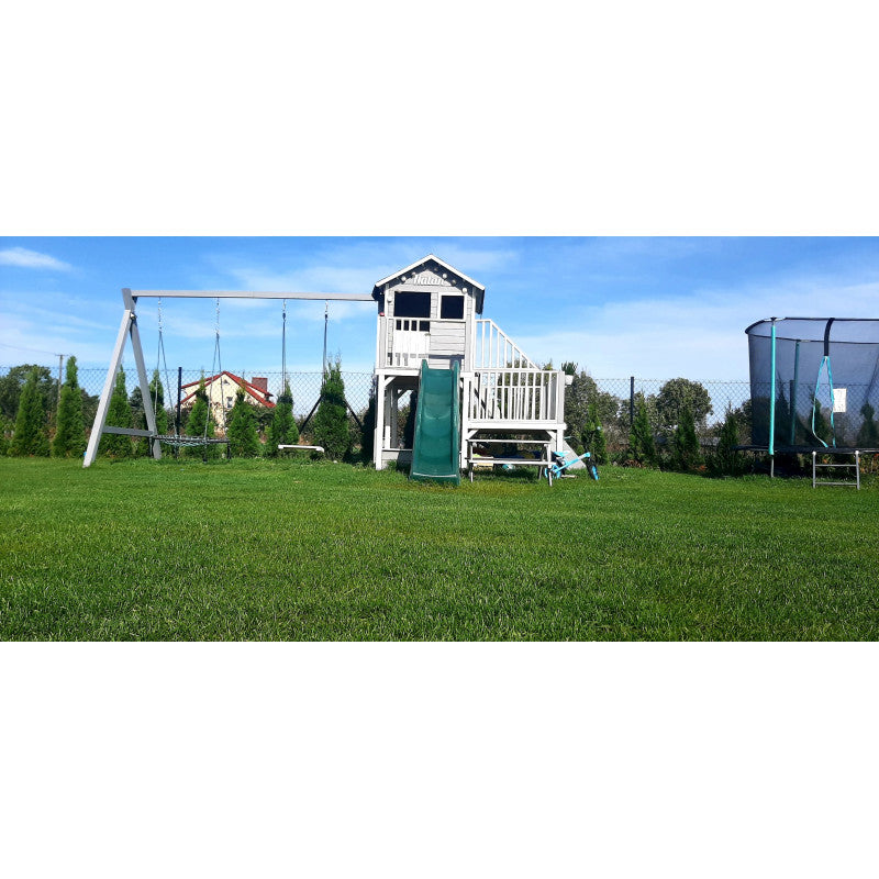 Abenteuerhaus „Leo Slide“ aus Holz – lange Rutsche, Podeste 60/120 cm, EN71/TÜV, 226,5 × 176 × 273 cm