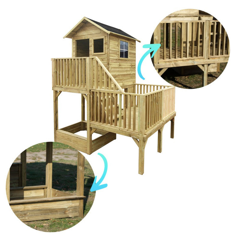 Abenteuerhaus „Leo Slide“ aus Holz – lange Rutsche, Podeste 60/120 cm, EN71/TÜV, 226,5 × 176 × 273 cm