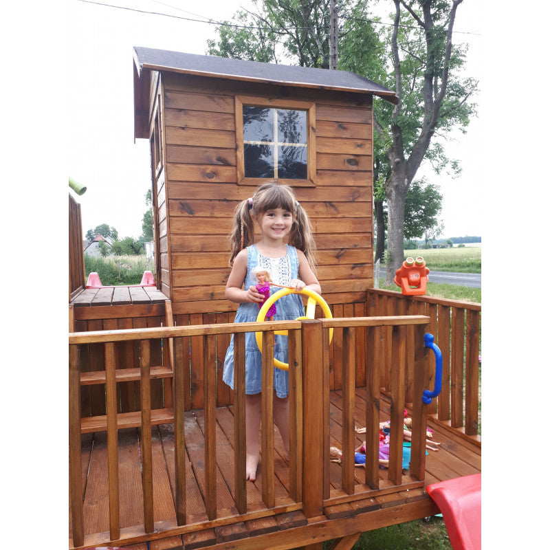 Abenteuerhaus „Leo Slide“ aus Holz – lange Rutsche, Podeste 60/120 cm, EN71/TÜV, 226,5 × 176 × 273 cm