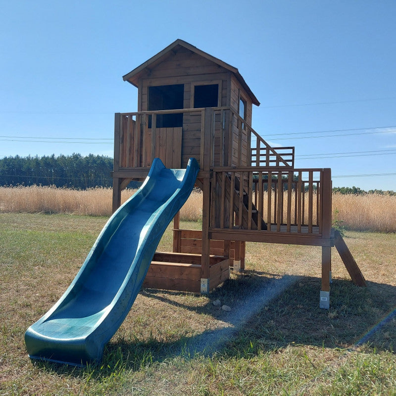 Abenteuerhaus „Leo Slide“ aus Holz – lange Rutsche, Podeste 60/120 cm, EN71/TÜV, 226,5 × 176 × 273 cm