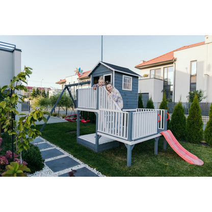 Abenteuerhaus „Leo Slide“ aus Holz – lange Rutsche, Podeste 60/120 cm, EN71/TÜV, 226,5 × 176 × 273 cm