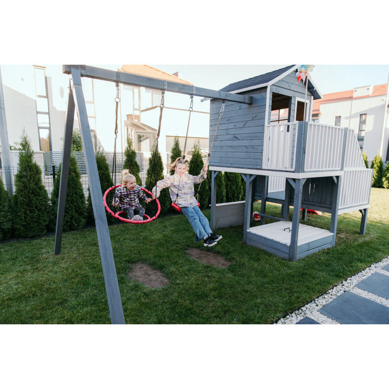 Abenteuerhaus „Leo Slide“ aus Holz – lange Rutsche, Podeste 60/120 cm, EN71/TÜV, 226,5 × 176 × 273 cm