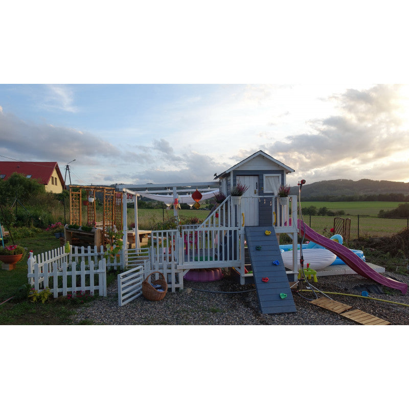 Abenteuerhaus „Leo Slide“ aus Holz – lange Rutsche, Podeste 60/120 cm, EN71/TÜV, 226,5 × 176 × 273 cm