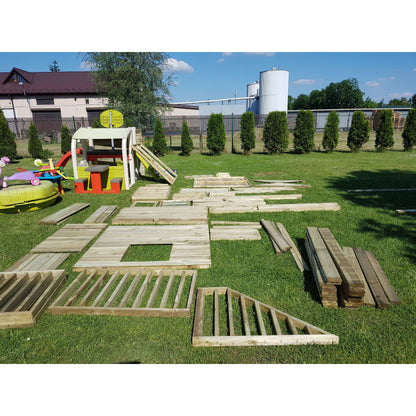 Abenteuerhaus „Leo Twin“ aus Holz – mit 2 Rutschen, Sandkasten & Podest, wetterfest & TÜV-geprüft