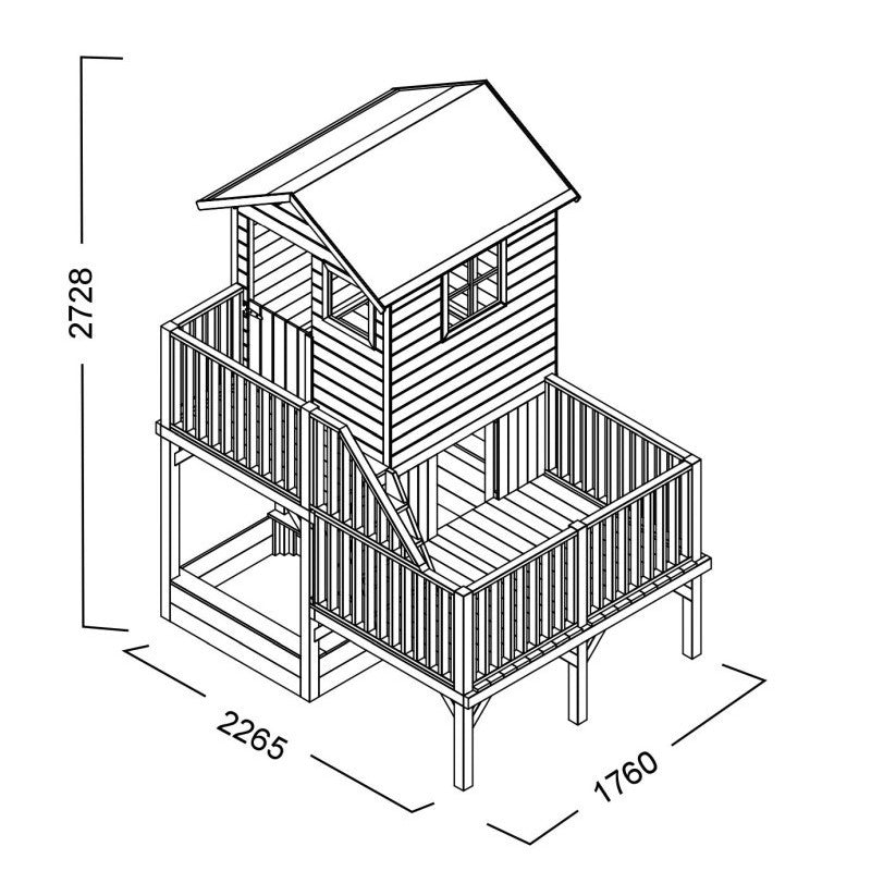 Abenteuerhaus „Leo Twin“ aus Holz – mit 2 Rutschen, Sandkasten & Podest, wetterfest & TÜV-geprüft