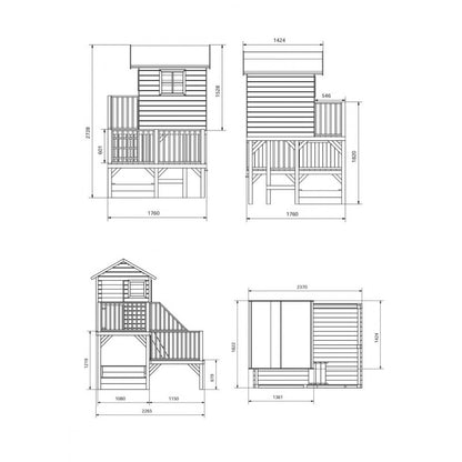 Abenteuerhaus „Leo Twin“ aus Holz – mit 2 Rutschen, Sandkasten & Podest, wetterfest & TÜV-geprüft
