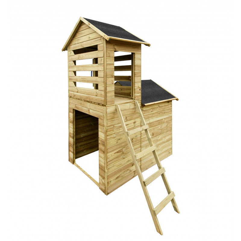 Spielhaus „Laro“ aus Holz – mit Rutsche & Leiter, 166×118×248 cm, 2 Etagen, TÜV/EN71, imprägniert