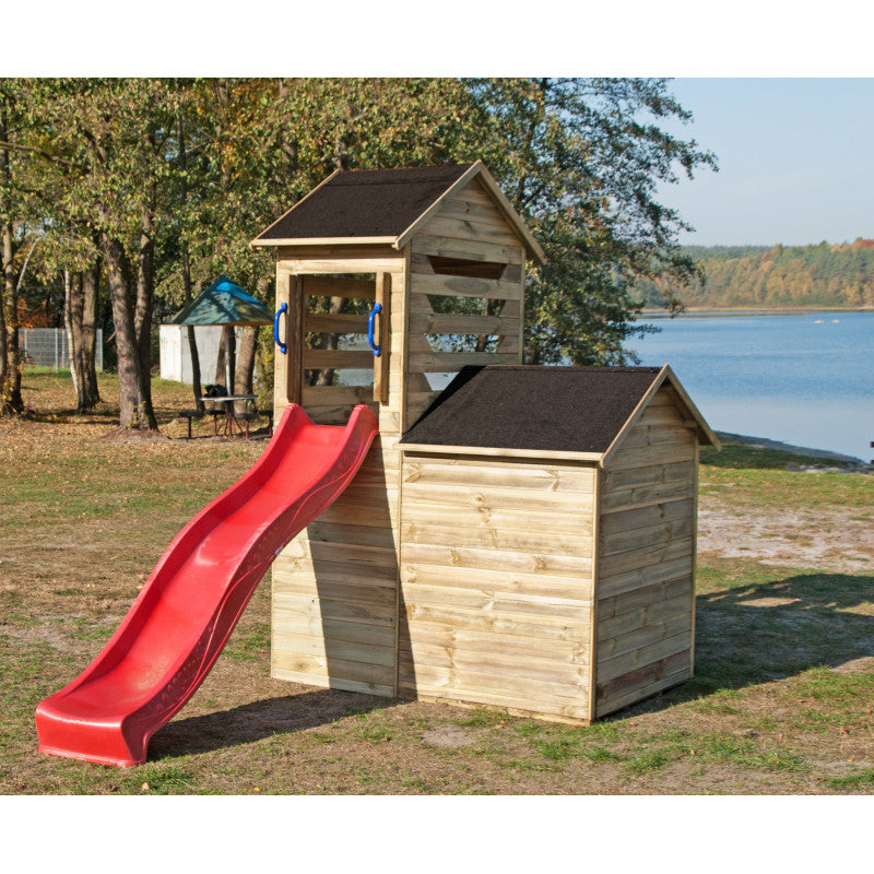 Spielhaus „Laro“ aus Holz – mit Rutsche & Leiter, 166×118×248 cm, 2 Etagen, TÜV/EN71, imprägniert