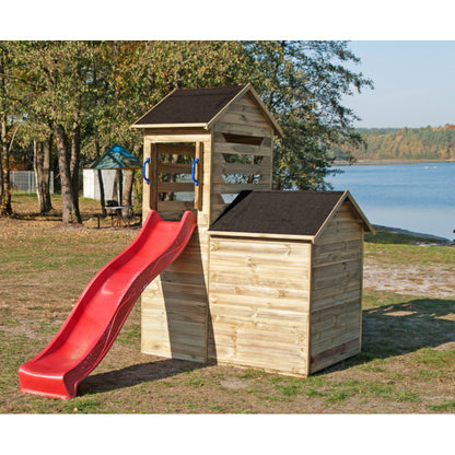Spielhaus „Laro“ aus Holz – mit Rutsche & Leiter, 166×118×248 cm, 2 Etagen, TÜV/EN71, imprägniert
