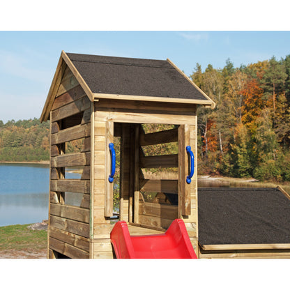 Spielhaus „Laro“ aus Holz – mit Rutsche & Leiter, 166×118×248 cm, 2 Etagen, TÜV/EN71, imprägniert