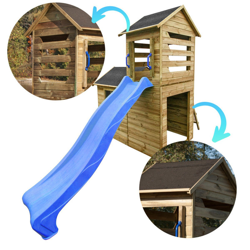 Spielhaus „Laro“ aus Holz – mit Rutsche & Leiter, 166×118×248 cm, 2 Etagen, TÜV/EN71, imprägniert