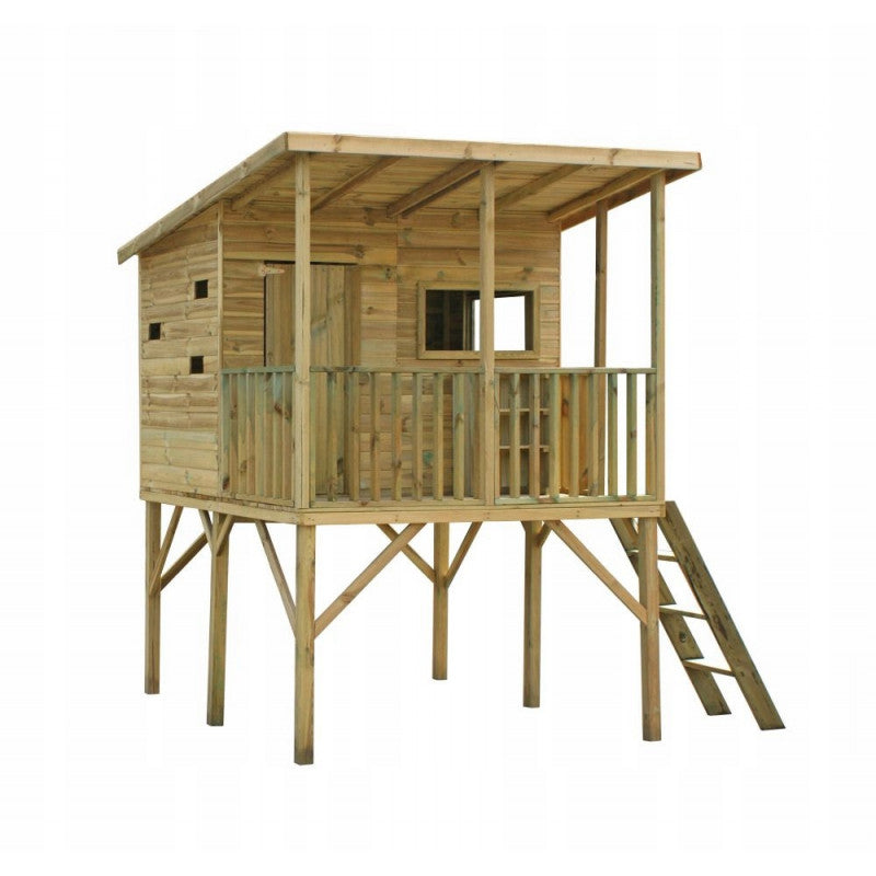 Spielhaus „Robin Plus“ aus Holz – mit Rutsche, Veranda, 120 cm Podest, imprägniert, TÜV-geprüft, ab 3 Jahren