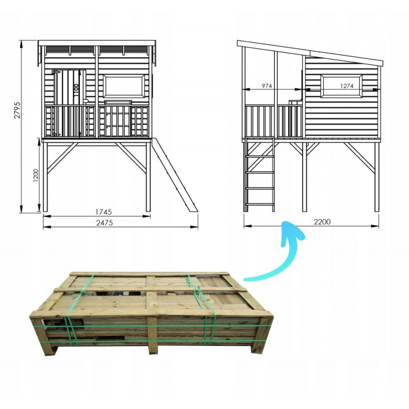 Spielhaus „Robin Plus“ aus Holz – mit Rutsche, Veranda, 120 cm Podest, imprägniert, TÜV-geprüft, ab 3 Jahren