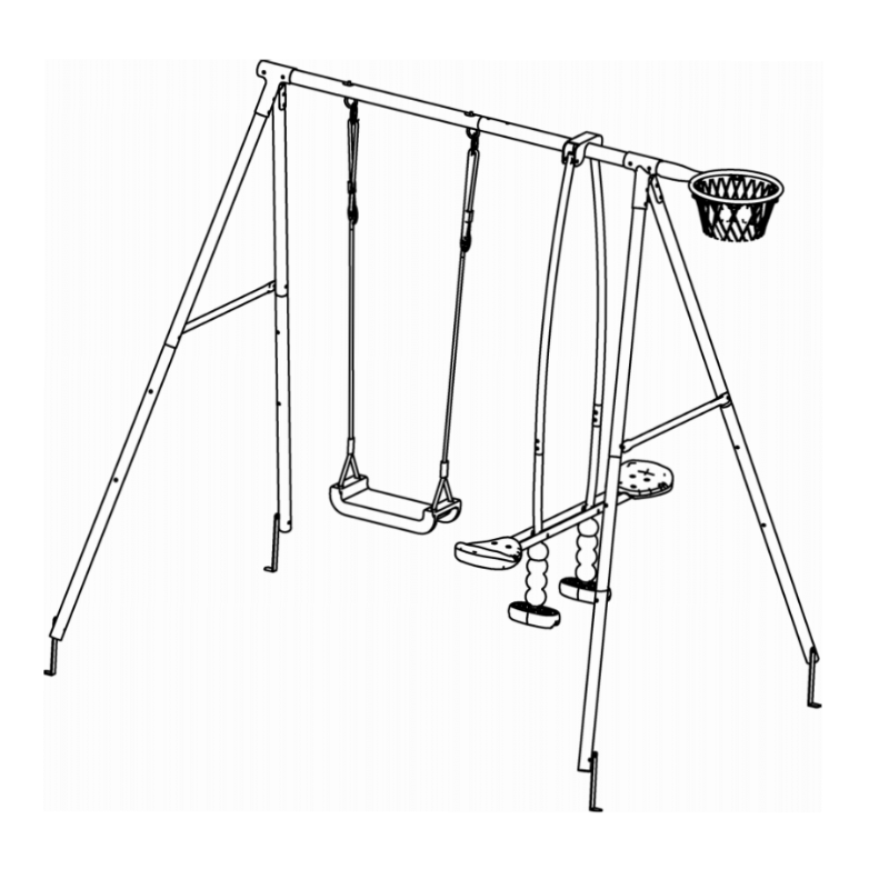 Spielplatz „Maxo Green“ aus pulverbeschichtetem Metall – Doppelschaukel, Einzelschaukel & Basketballkorb, 216×180×195 cm