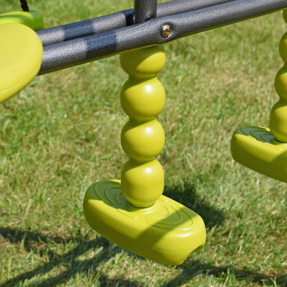 Spielplatz „Maxo Green“ aus pulverbeschichtetem Metall – Doppelschaukel, Einzelschaukel & Basketballkorb, 216×180×195 cm