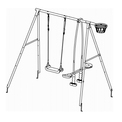 Spielplatz „Maxo Blue“ aus pulverbeschichtetem Metall – Doppelschaukel, Einzelschaukel & Basketballkorb, 216×180×195 cm