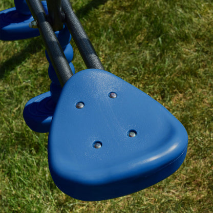 Spielplatz „Maxo Blue“ aus pulverbeschichtetem Metall – Doppelschaukel, Einzelschaukel & Basketballkorb, 216×180×195 cm
