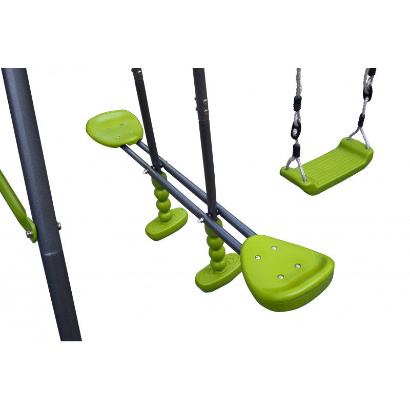 Spielplatz „Maxo XXL“ aus pulverbeschichtetem Metall – mit Rutsche, Trapez & Doppelschaukel, 480×195 cm, hellgrün