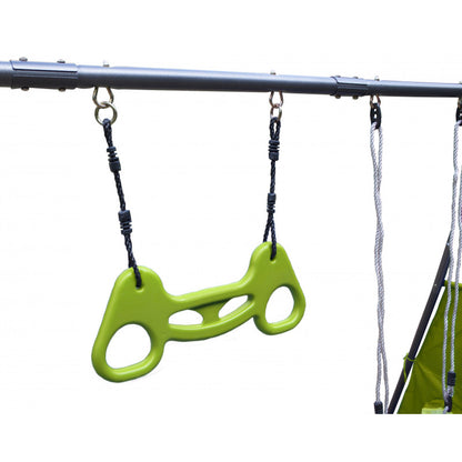 Spielplatz „Maxo XXL“ aus pulverbeschichtetem Metall – mit Rutsche, Trapez & Doppelschaukel, 480×195 cm, hellgrün