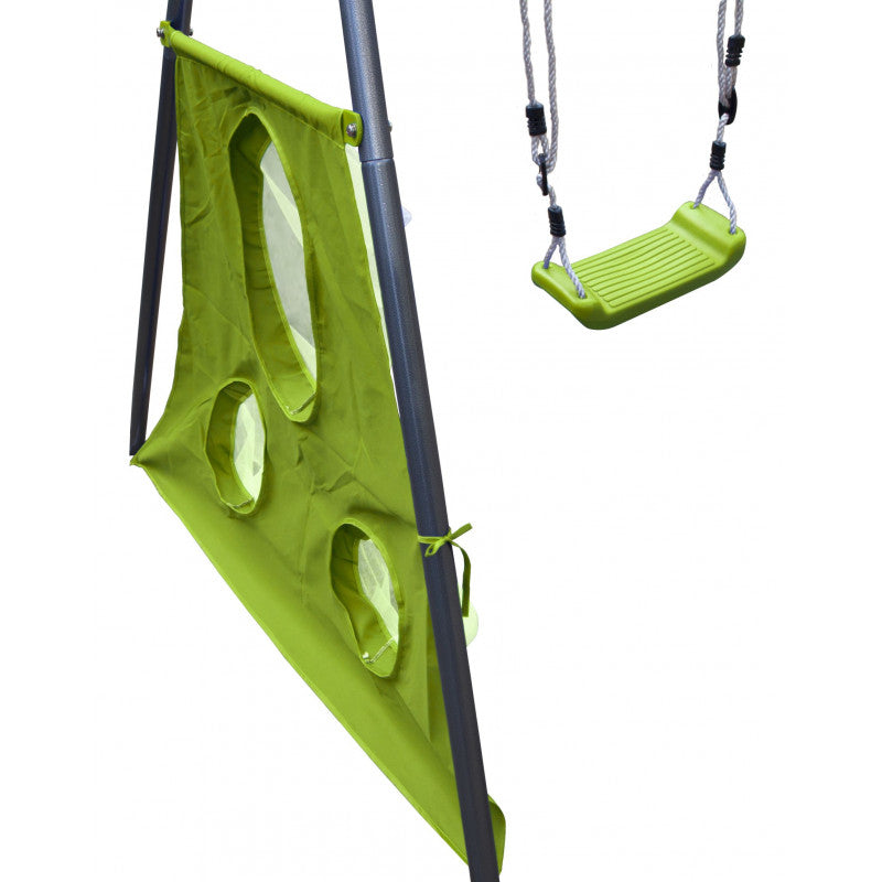 Spielplatz „Maxo XXL“ aus pulverbeschichtetem Metall – mit Rutsche, Trapez & Doppelschaukel, 480×195 cm, hellgrün