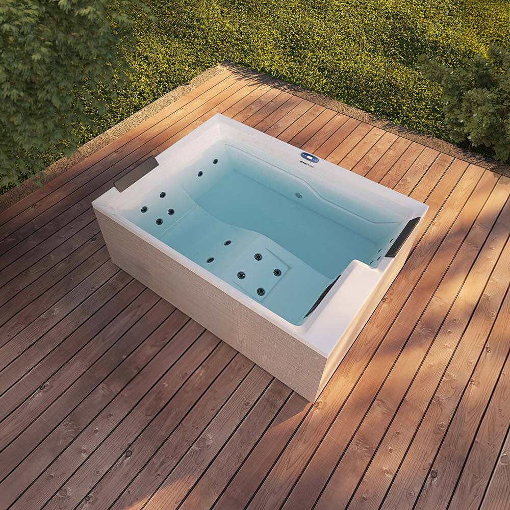 Outdoor Whirlpool optional mit Treppe und Thermoabdeckung - 190 x 140 cm für 2 Personen