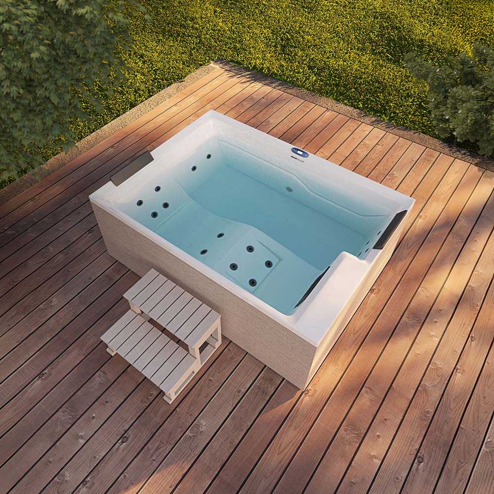 Outdoor Whirlpool optional mit Treppe und Thermoabdeckung - 190 x 140 cm für 2 Personen