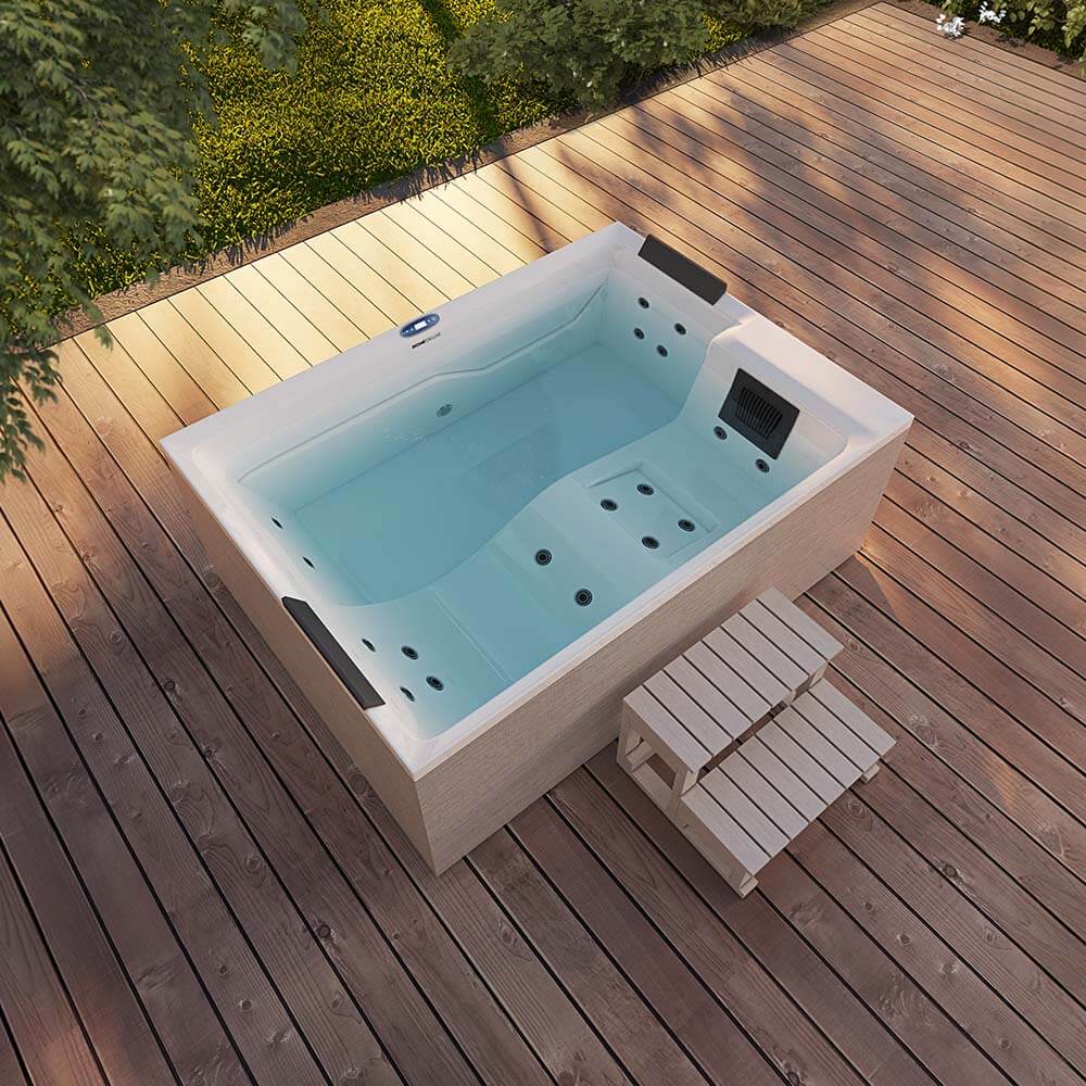 Outdoor Whirlpool optional mit Treppe und Thermoabdeckung - 190 x 140 cm für 2 Personen
