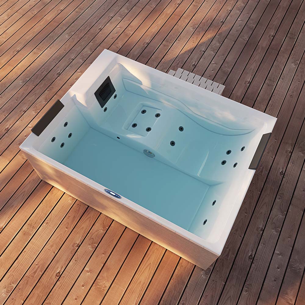 Outdoor Whirlpool optional mit Treppe und Thermoabdeckung - 190 x 140 cm für 2 Personen